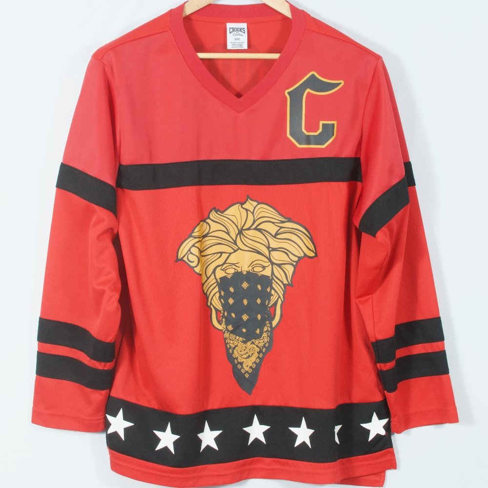 Crooks & Castles S Men's Hockey Jersey Red Black  Polyester